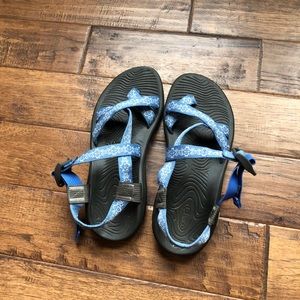 Blue and White Chaco Sandals